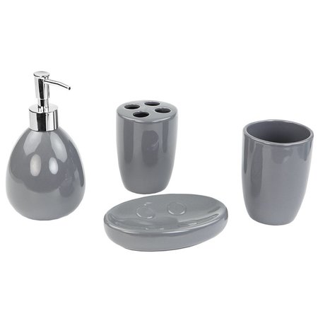 HOME BASICS 4 Piece Bath Accessory Set, Grey BA41532